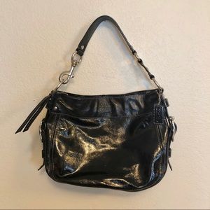 Coach Zoe Large Black Crinkle Patent Leather Tote